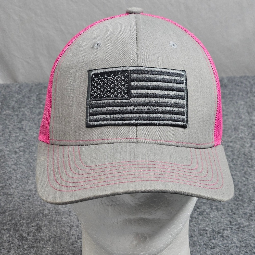 American Flag Trucker Hat Gray Pink Womens USA Patriot Freedom Patriotic Cap